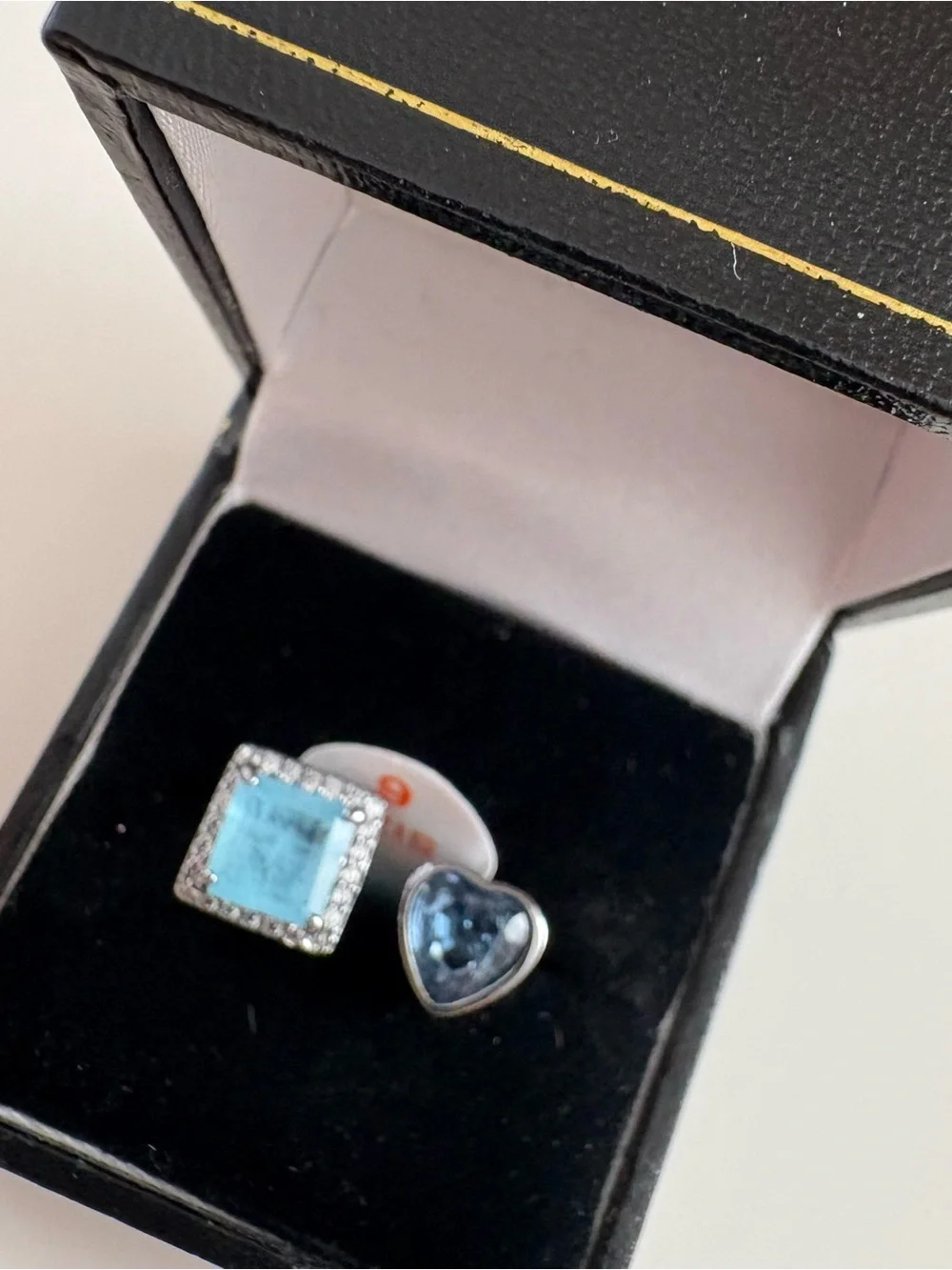 Bomb Party Sweetheart Bypass Ring RG25916 Blue Topaz & Blue Spinel Hematite